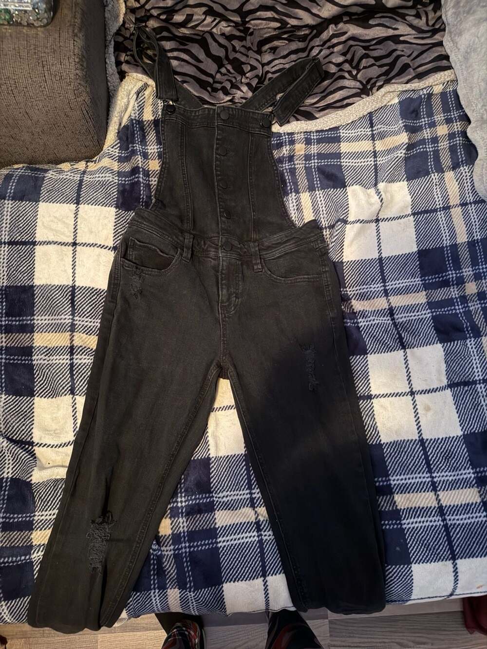 Refuge Black Distressed Skinny Denim Overalls